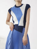 Sleeveless Pleated Asymmetrical Patchwork Top