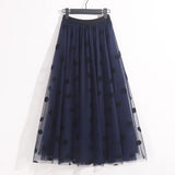 Embroidered Polka Dot Midi Skirt