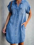 Casual Loose Pocket Denim Shirt Dress