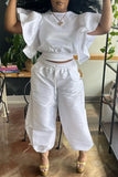 Matching Set -  Flutter Sleeves Round Neck and Loose Pants
