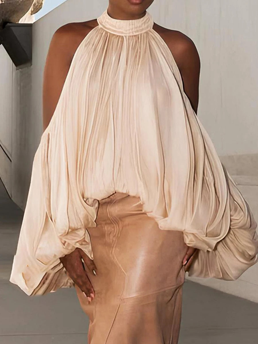 Off the Shoulder Loose O-Neck Blouse