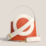 Small Top-handle Bucket Colorblock Leather Handbags