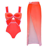 Ruffles Colorful Flower Print One Piece Swimsuit and skirt Swimwear