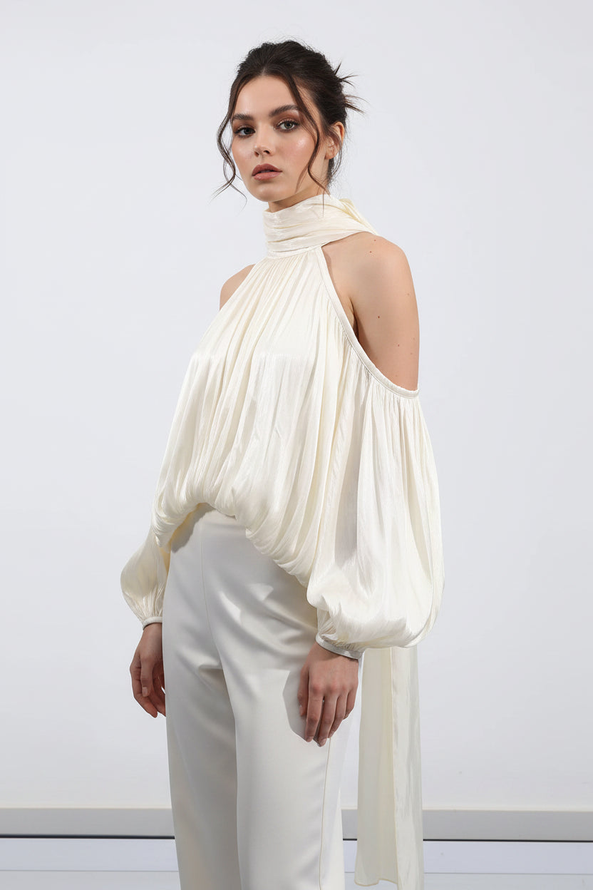 Off the Shoulder Loose O-Neck Blouse