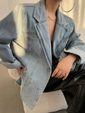 Blazer Style Fringed Shoulder Padded Denim Jacket