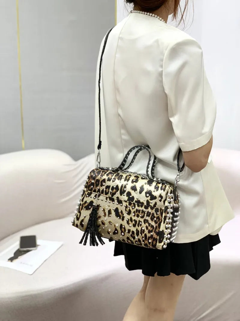 Retro Punk Style Rivet Diamond Tote Bag by Crystal Crystina, alternate view 4