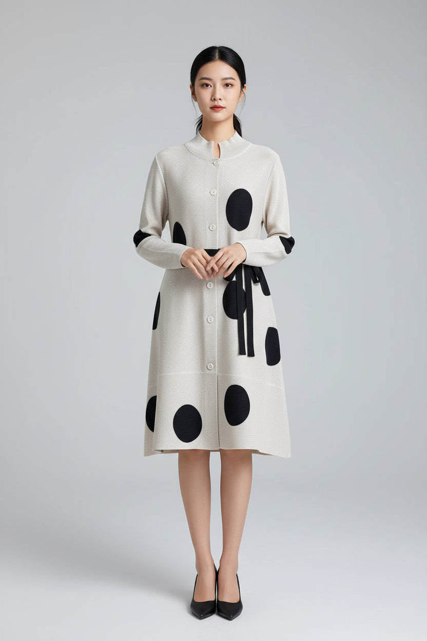 CurveKind™ Polka Dot Pleated Shirt Dress by Crystal Crystina, alternate view 2