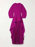 Elegant Fuchsia Tiered Pleated Maxi Dress