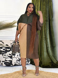 CurveKind™ Coral Red Pleated Batwing Evening Dress