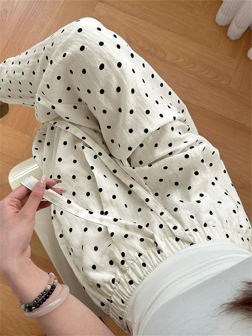 Linen Wide Leg Polka Dot Pants by Crystal Crystina, alternate view 2
