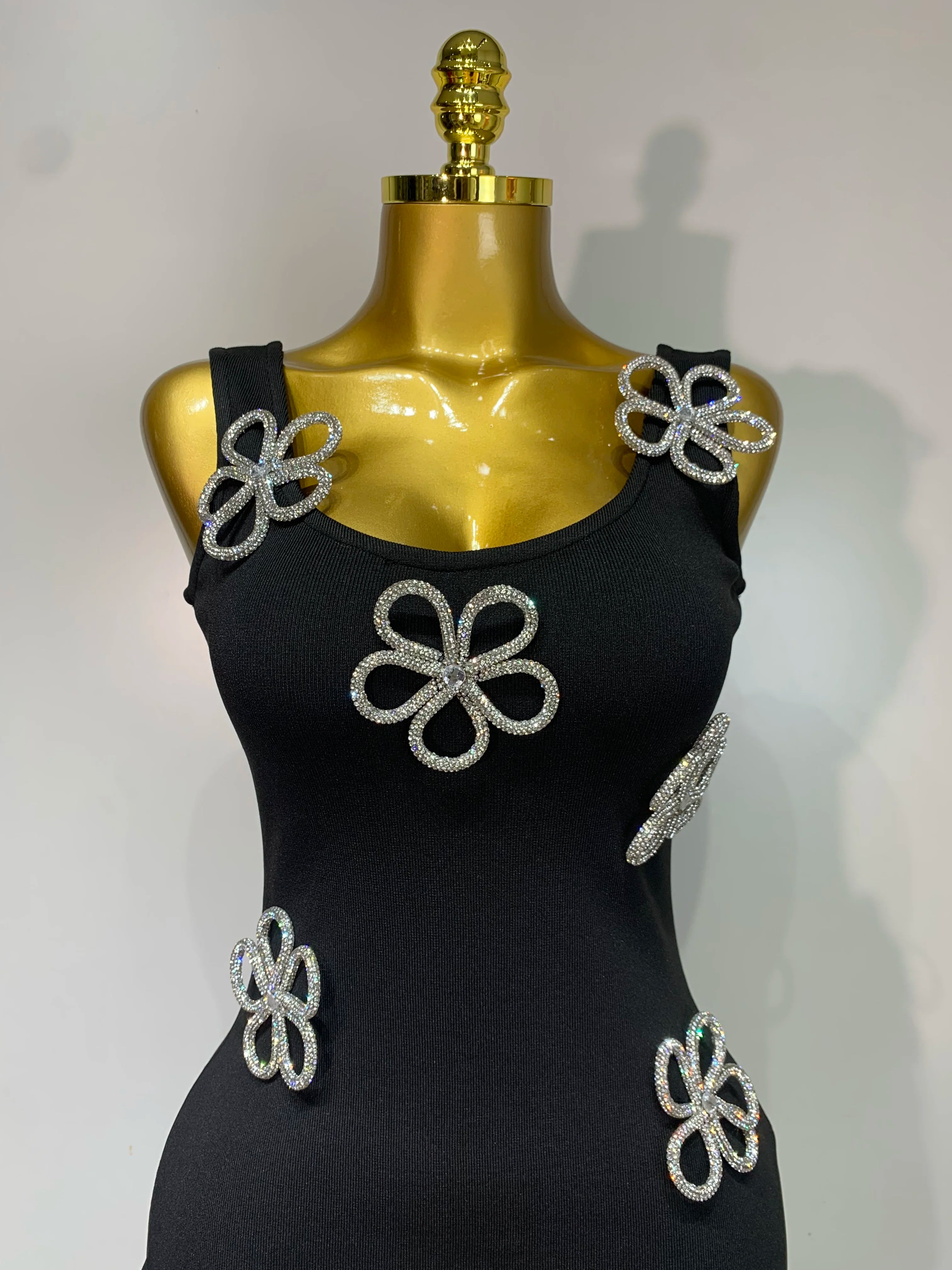 Diamonds Flower Black Long Bodycon Bandage Dress