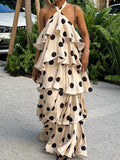 Polka Dot Halter Backless Ruffle Dress
