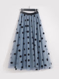 Embroidered Polka Dot Midi Skirt