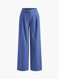 Pinstripe Belted  Wide Leg Pants Suit