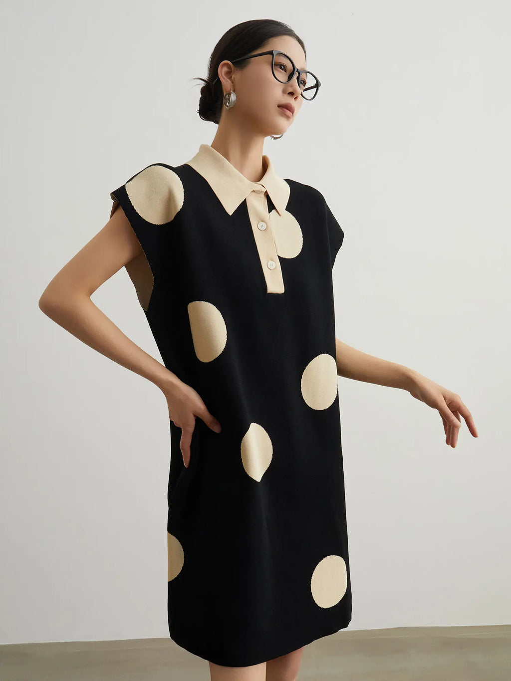 Polka Dot Knit Polo Midi Dress by Crystal Crystina, alternate view 4