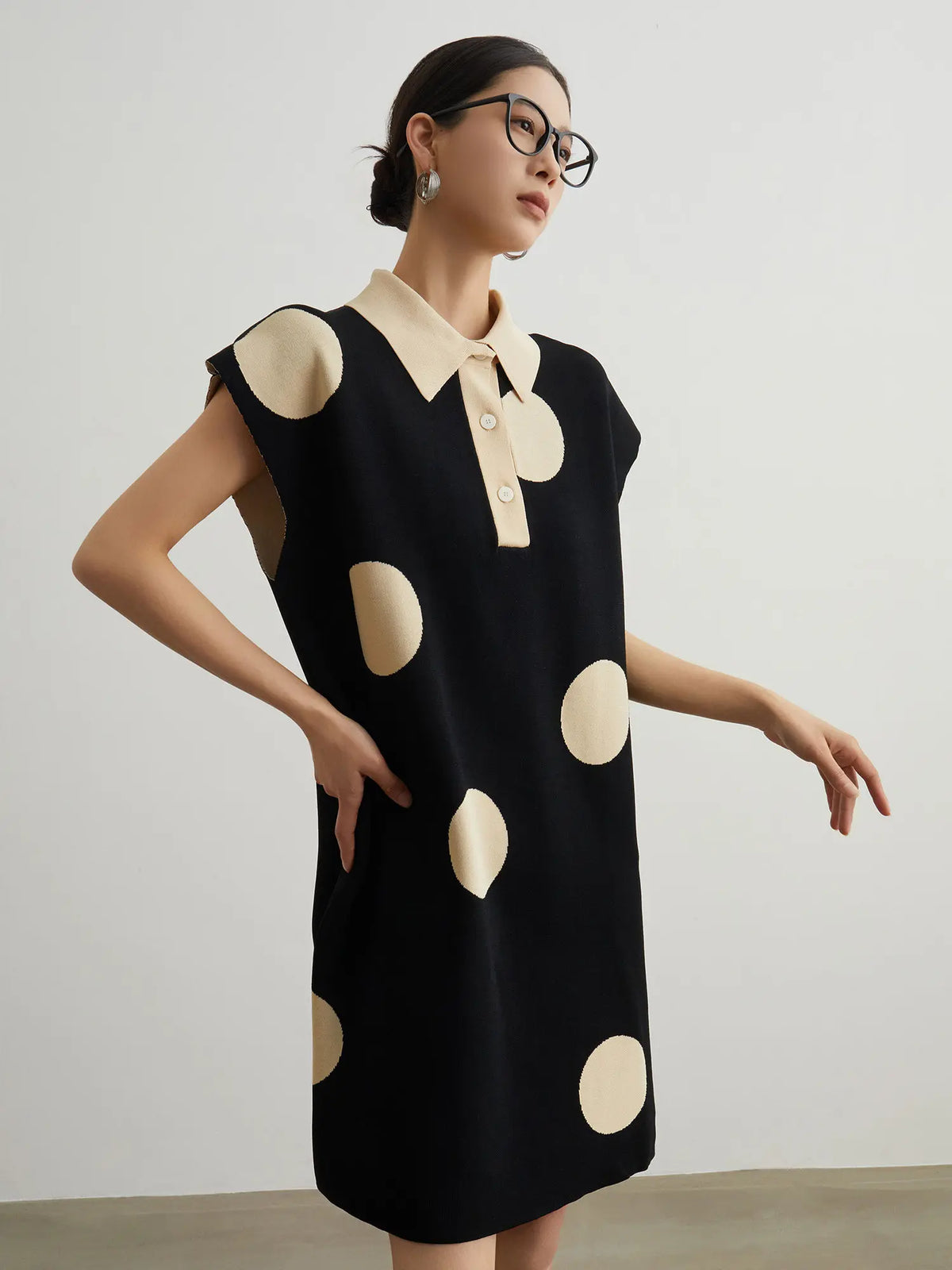Polka Dot Knit Polo Midi Dress by Crystal Crystina, alternate view 4