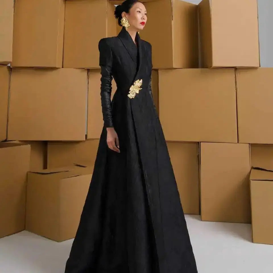 Floral Jacquard Long Tuxedo Jacket
