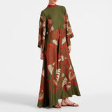 Chic Stand Collar Printed Long Sleeve High Waist Dress