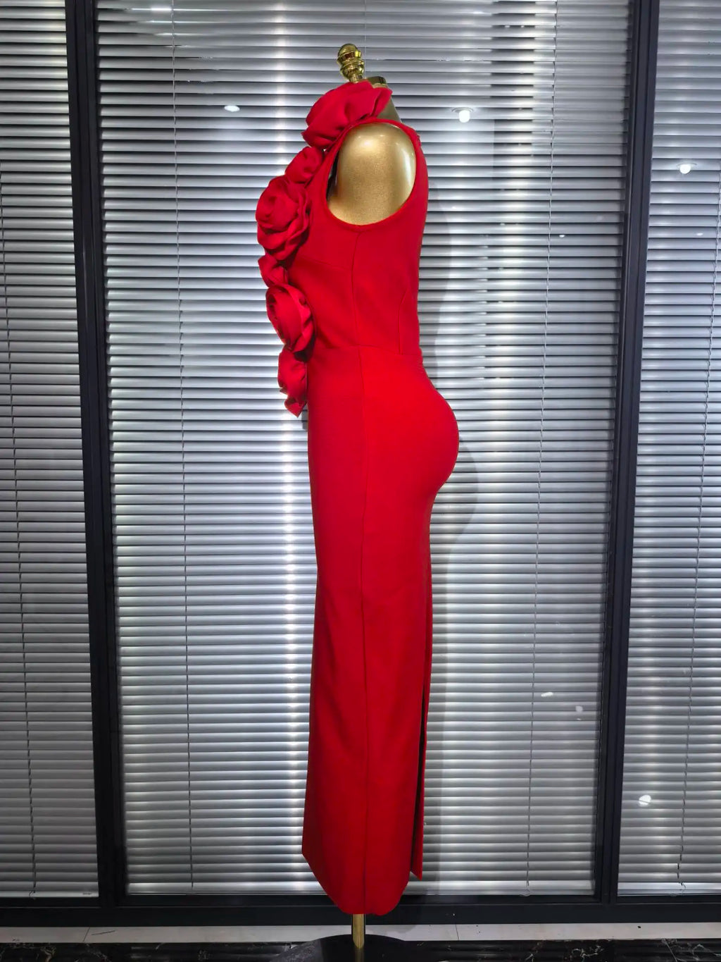 Red V-Neck Bodycon Maxi Dress