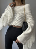 Women Knit Cropped Drop Shoulder Sweater