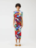 CurveKind ™Miyake Pleated Geometric Pattern Short Sleeve Dress