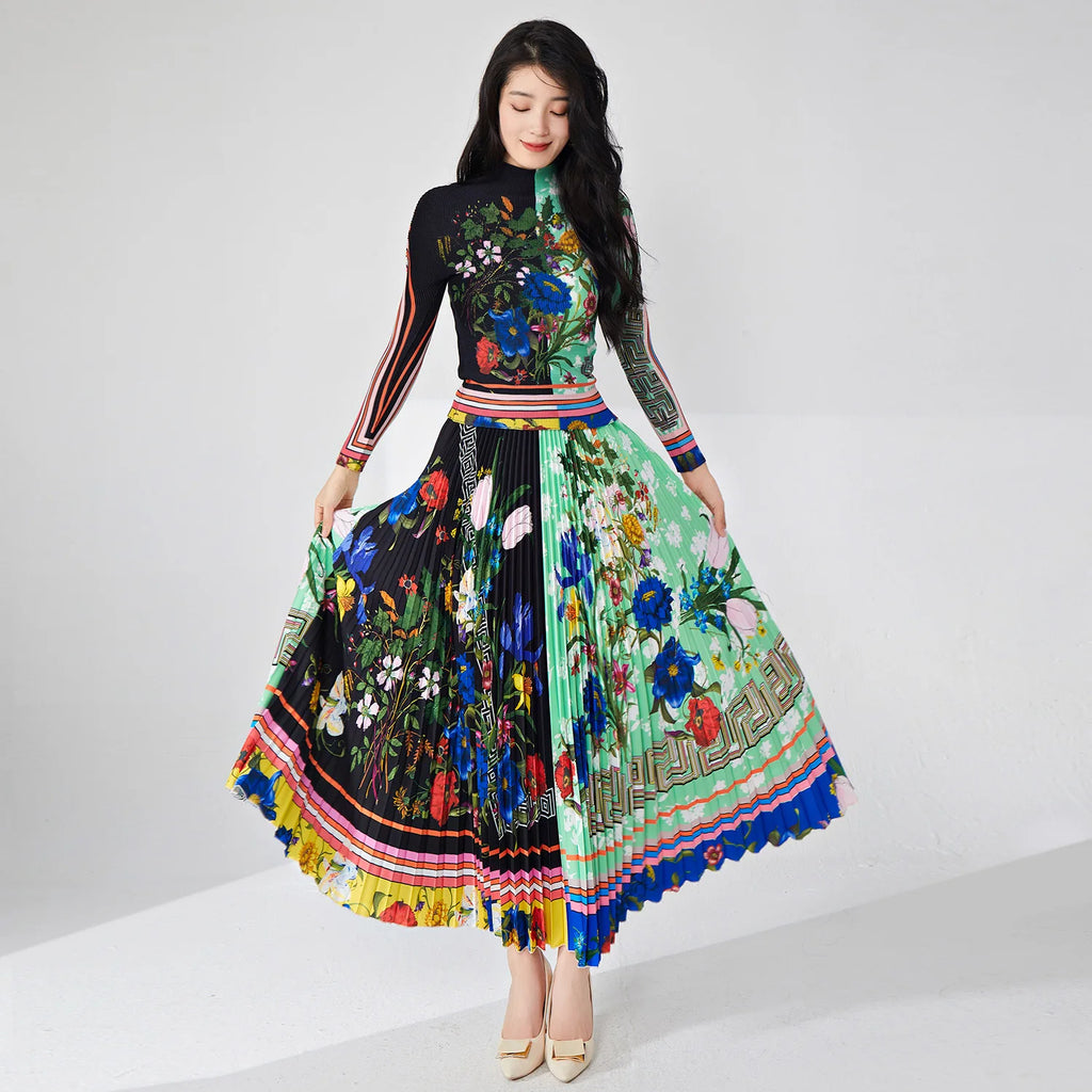Pleated Midi Skirt Two-Piece Set
