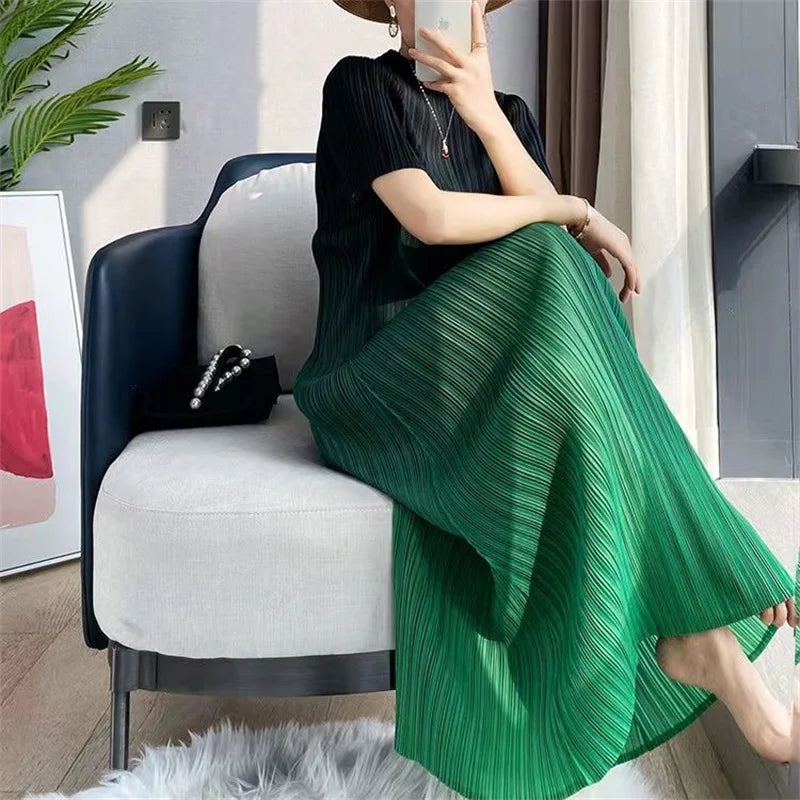CurveKind™ Gradient Pleated Maxi Dress by Crystal Crystina, alternate view 3