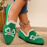 Bow Design Embroidered Pointed Toe Flat