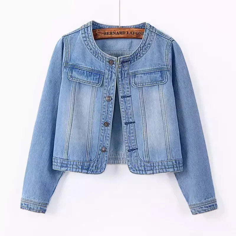Quarter sleeved O-neck Denim Jacket by Crystal Crystina, alternate view 5