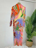 CurveKind™ Printed Stand-Collar Pleated Dress