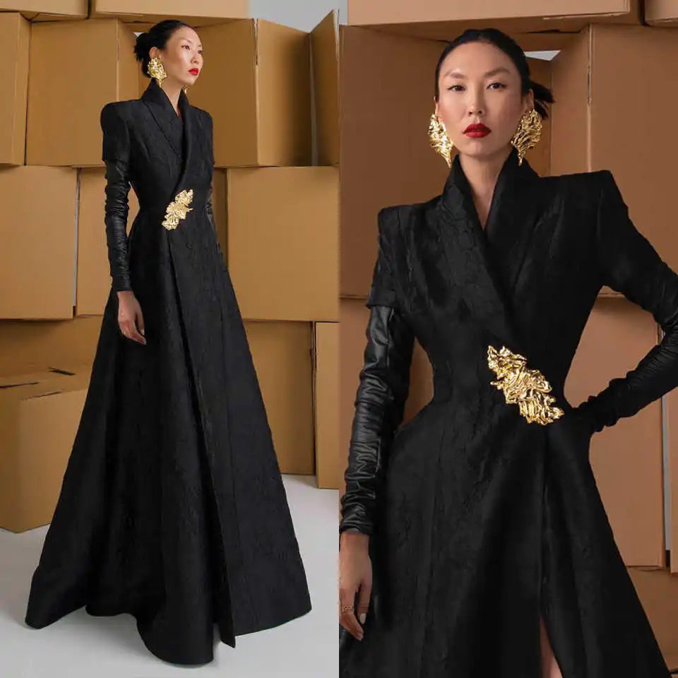 Floral Jacquard Long Tuxedo Jacket