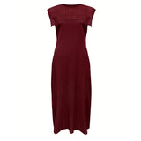 Maroon dress with cap sleeves on a white background