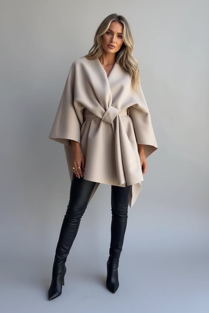 CurveKind™ V-Neck Shawl Cape Coat by Crystal Crystina, alternate view 3