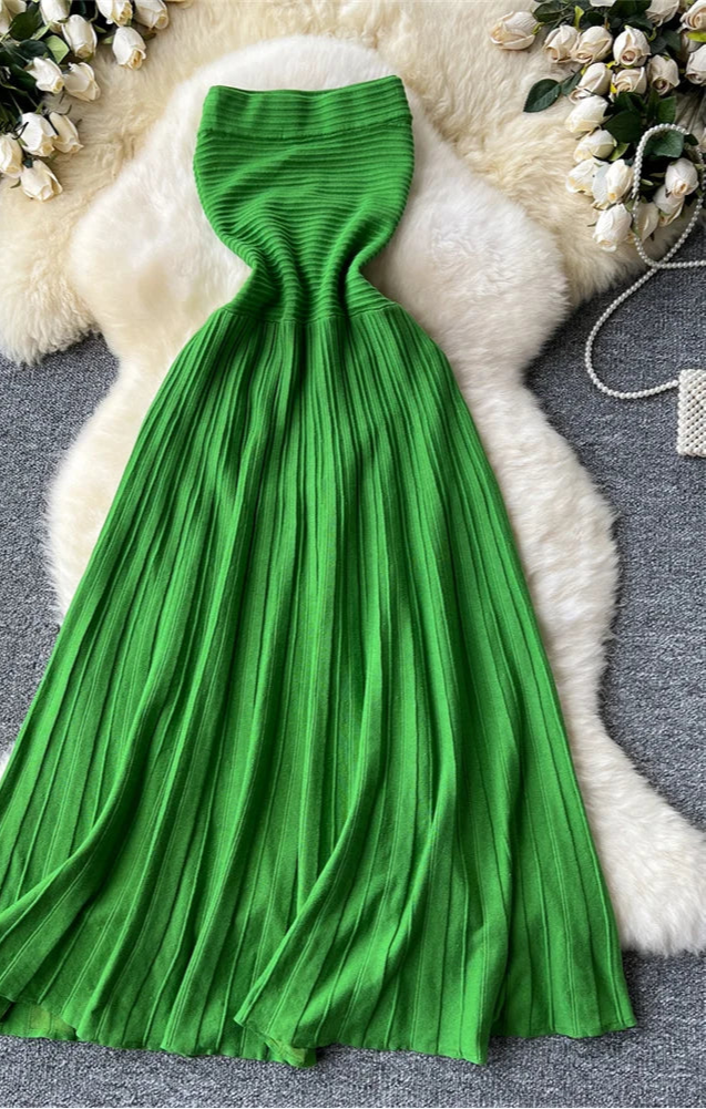 Strapless Pleated Maxi Dress
