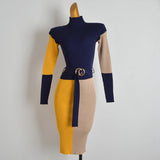 Elegant Colorblock Turtleneck Sweater Dress