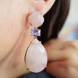 Quartz Amethyst Drop Earrings With Big Stones