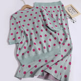 Polka Dot Two-piece Set - Short Sleeved T-shirt and High Waist Hip Split Bodycon Skirt