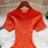 Chic O-Neck Button Knitted Bodycon Dress