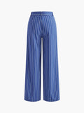 Pinstripe Belted  Wide Leg Pants Suit