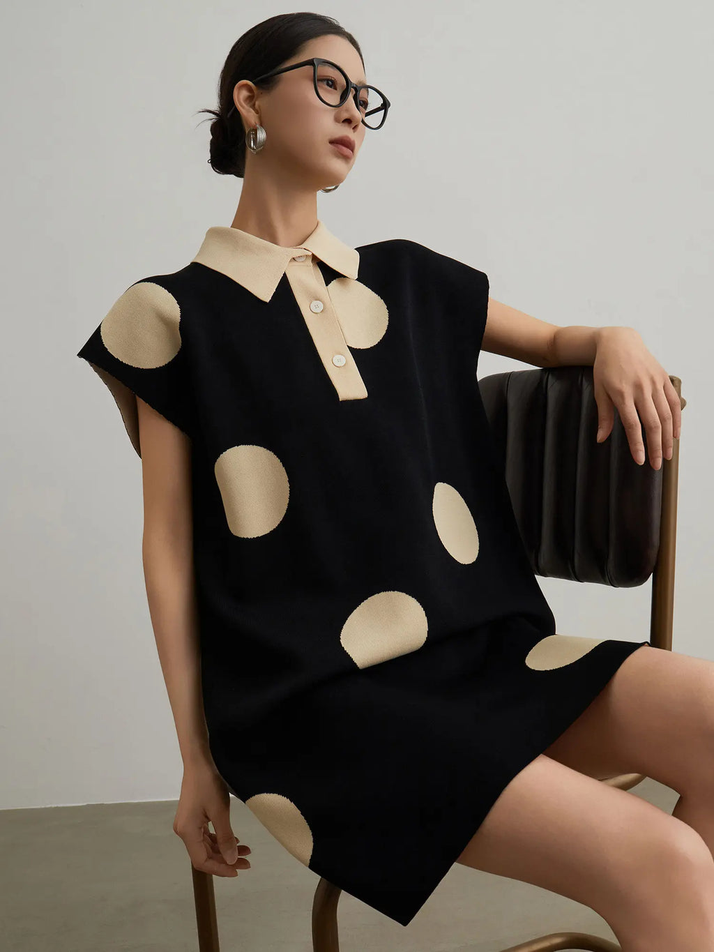 Polka Dot Knit Polo Midi Dress by Crystal Crystina, alternate view 5