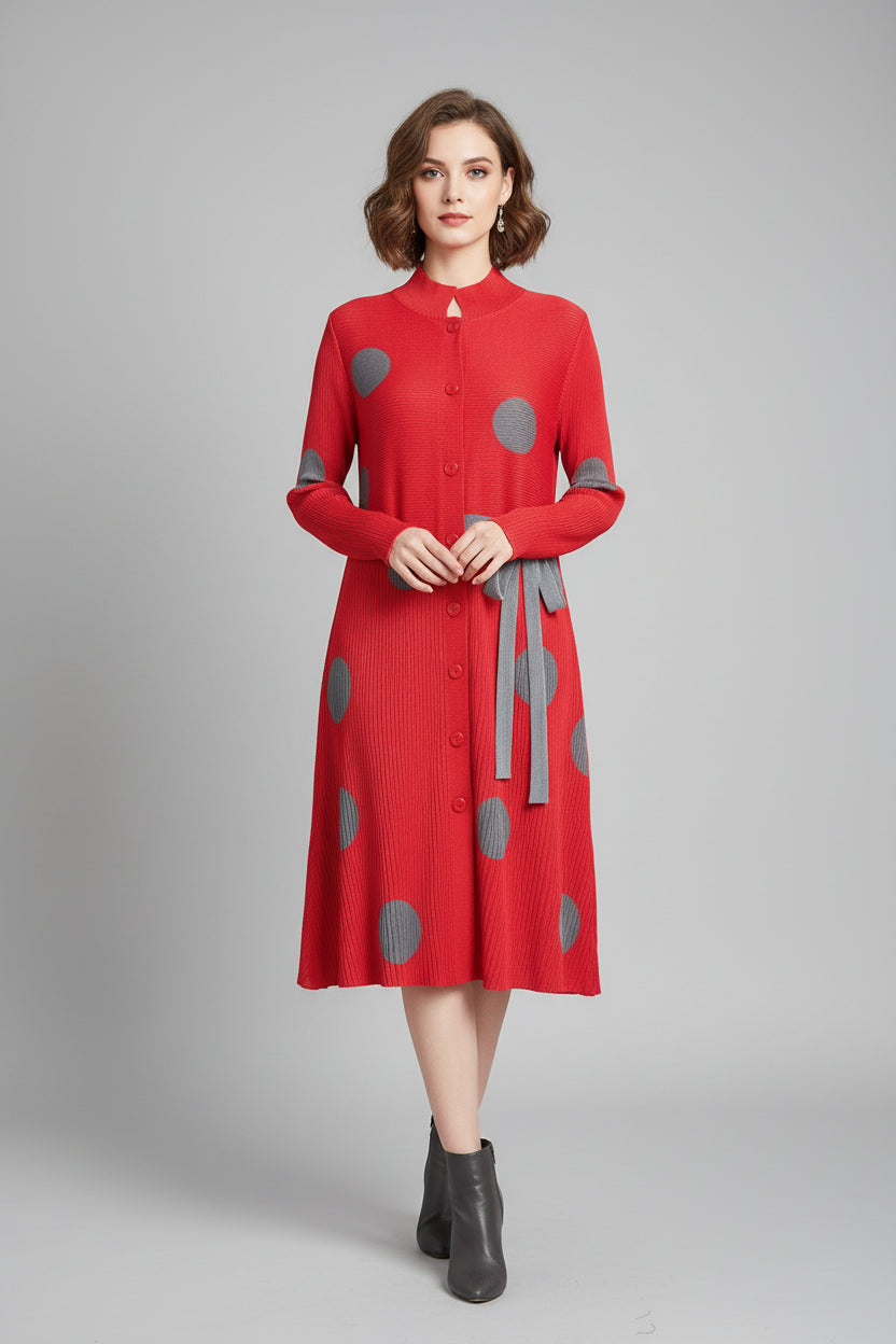 CurveKind™ Polka Dot Pleated Shirt Dress by Crystal Crystina, alternate view 3