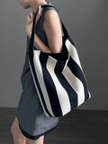 Striped Canvas Bucket Bag