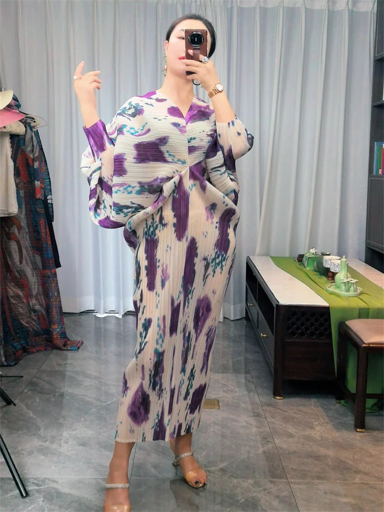 CurveKind™ Hand-Painted Print Batwing Dress
