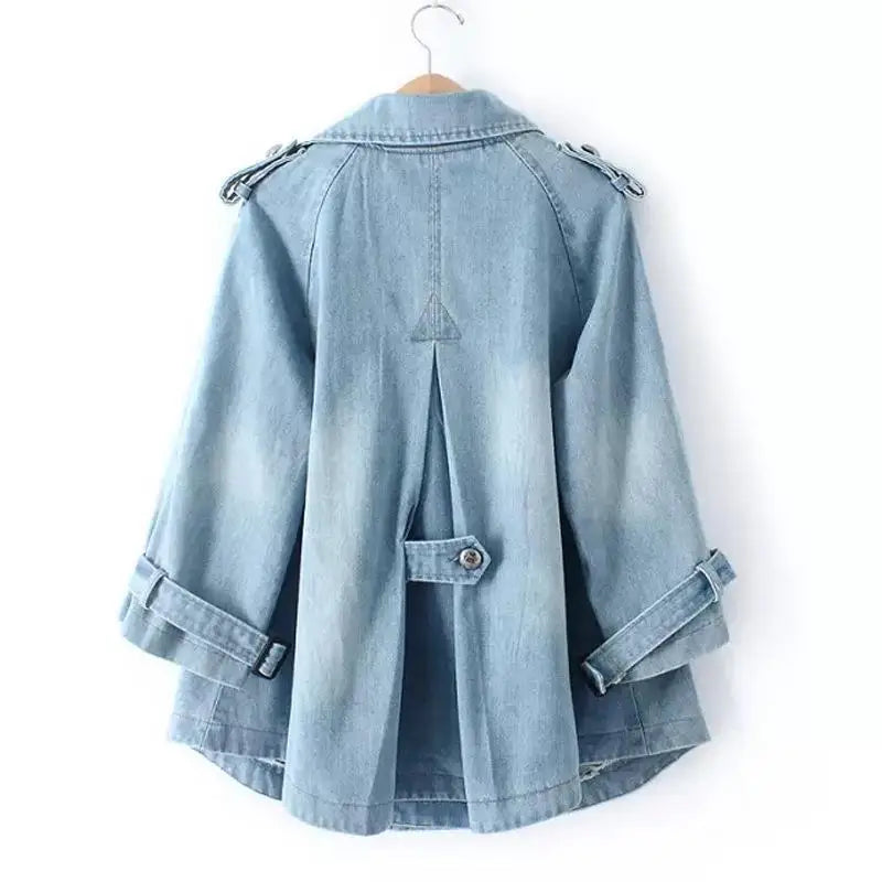 Double Breasted Denim Cape Coat by Crystal Crystina, alternate view 2