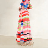 Multicolor High Waist Pleated Stretch Skirt Set