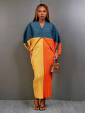 CurveKind™ Coral Red Pleated Batwing Evening Dress