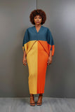 CurveKind™ Lake Blue Color Block Pleated Dress