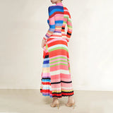 Multicolor High Waist Pleated Stretch Skirt Set