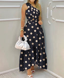 Polka Dot Sleeveless Cross-Waist Dress