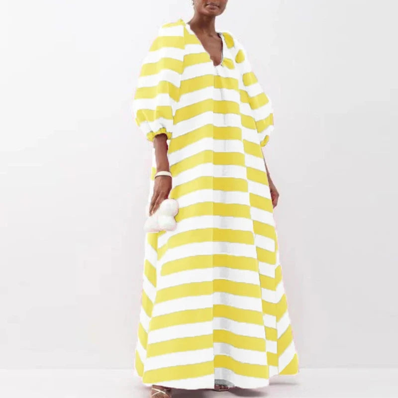 Elegant V-Neck Striped Maxi Dress by Crystal Crystina, alternate view 4